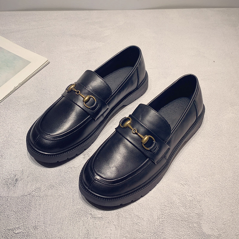 Thick Bottom Lefu Shoes Woman 2022 New genuine leather One foot pedal tennis red flat bottom single shoes Soft bottom Inn wind small leather shoes