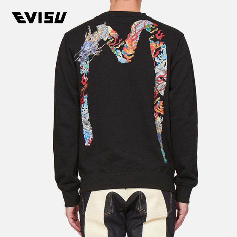 Evisiu 2021 autumn and winter new men's sea god embroidery Big M printed sweater men's spring and autumn
