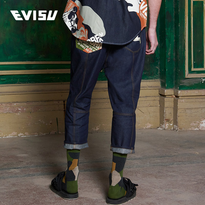 EVISU 20SS men's summer Buddha head camouflak pocket 70% jeans 2ESHTM0JE122FF