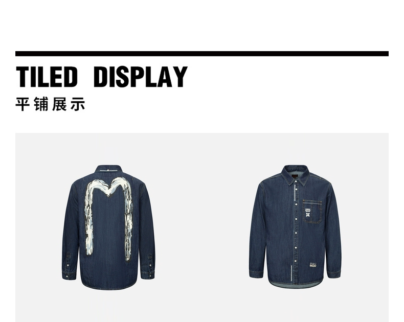 Джинсовая рубашка evisu 福神 男士手扫大m印花休闲覆古牛仔衬衫外套