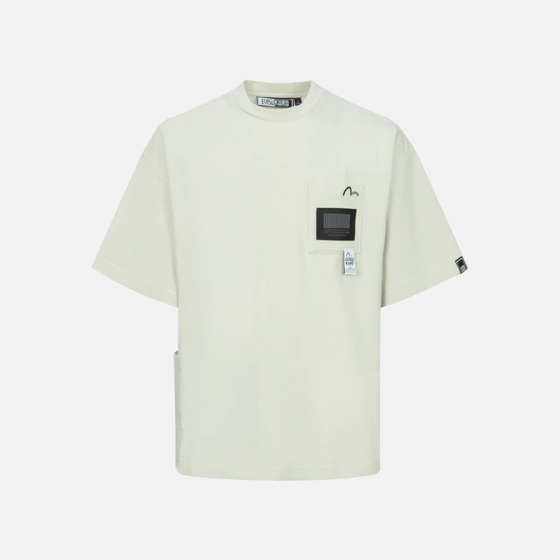 EVISU KURO мужской многополюсный карман круглый вырез модная очень свободная футболка с коротким рукавом