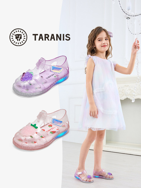 Tyrannis Girls' Light-Up Sandals 25 Summer New Model Elsa Princess Crystal Shoes Jelly Shoes Soft-Soled Shoes Fashion