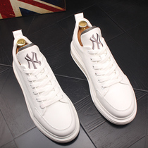 Mens small white shoes 2023 new Korean leather trend air breathable increase shoes for men and casual white slab shoes