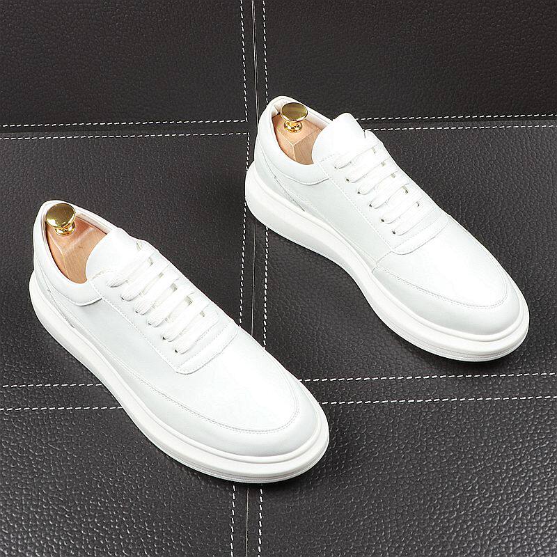 Small White Shoes Men Genuine Leather New Summer Men Trends Han Edition Casual Leather Shoes Breathable soft-bottom white board Shoe Men 