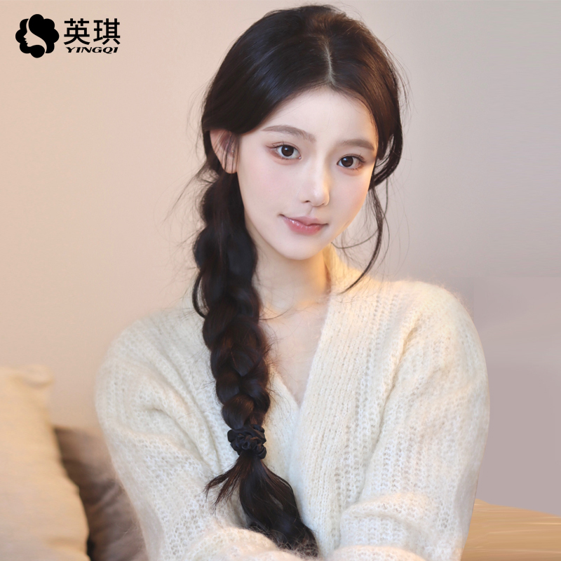Yingqi Braided Wig for Women, Long Hair, Lace Front, Middle Part, Long Straight Hair, Full Real Human Hair, Fluffy, High-End Full Wig