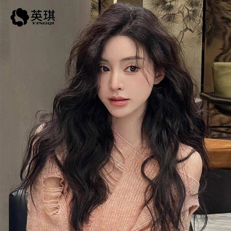 Yingqi Wig for Women, Long Hair, Fashionable Wool Curls, Long Curly Hair, Real Human Hair, Natural Full Wig, Big Waves, Summer
