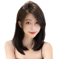 Yingqi wig womens medium-long hair side-parted bangs fluffy clavicle hair full real natural real hair headgear Korean hairstyle