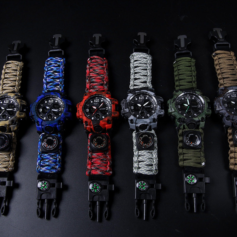 Outdoor Sports Umbrella Rope Watch Men's Multifunction Special Soldiers Middle School Students Trend Compass Electronic Watch Waterproof Man-Taobao