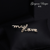 my love love English letter couple brooch 14K gilded suit coat badge simple corsage gift