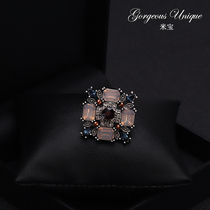 Retro Crystal Geometric Square Hundred Brooch Suit Accessories Korean Light Luxury High-end Sweater Pin