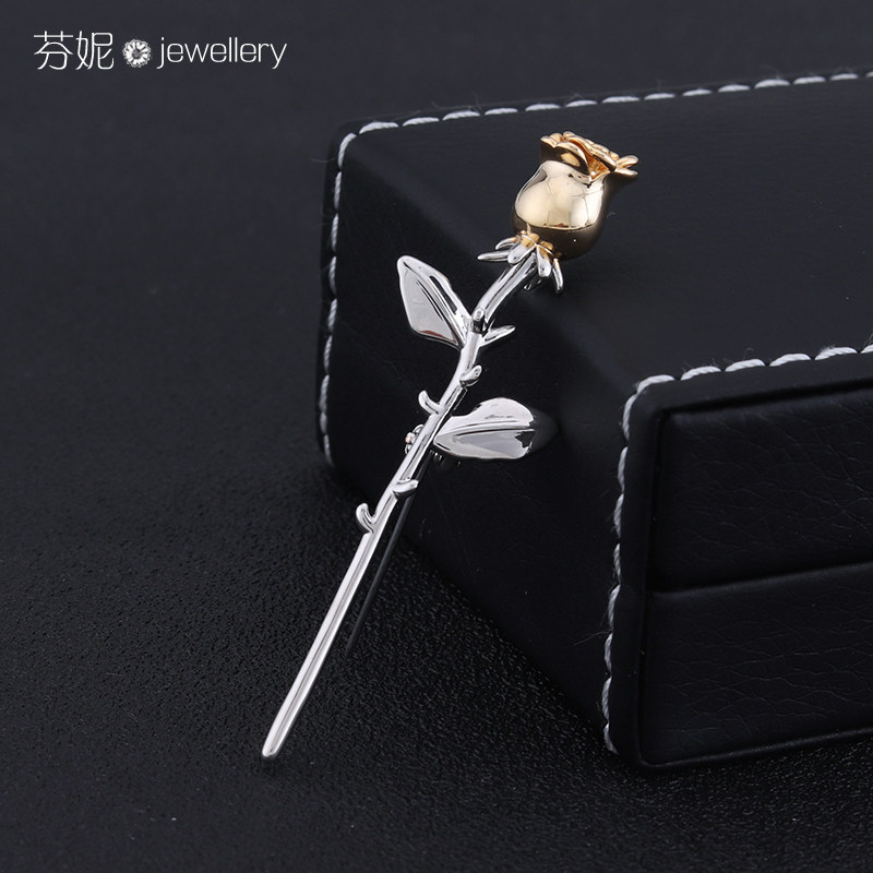 Korean temperament 100 hitch gold and silver bicolor rose brooch with upscale chest flower female men's suit collar Chest Badge Accessories