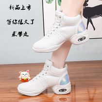 Autumn and winter sailors dance shoes white womens soft bottom square dancing shoes leather jazz dance shoes plus velvet jumping shoes Middle heel