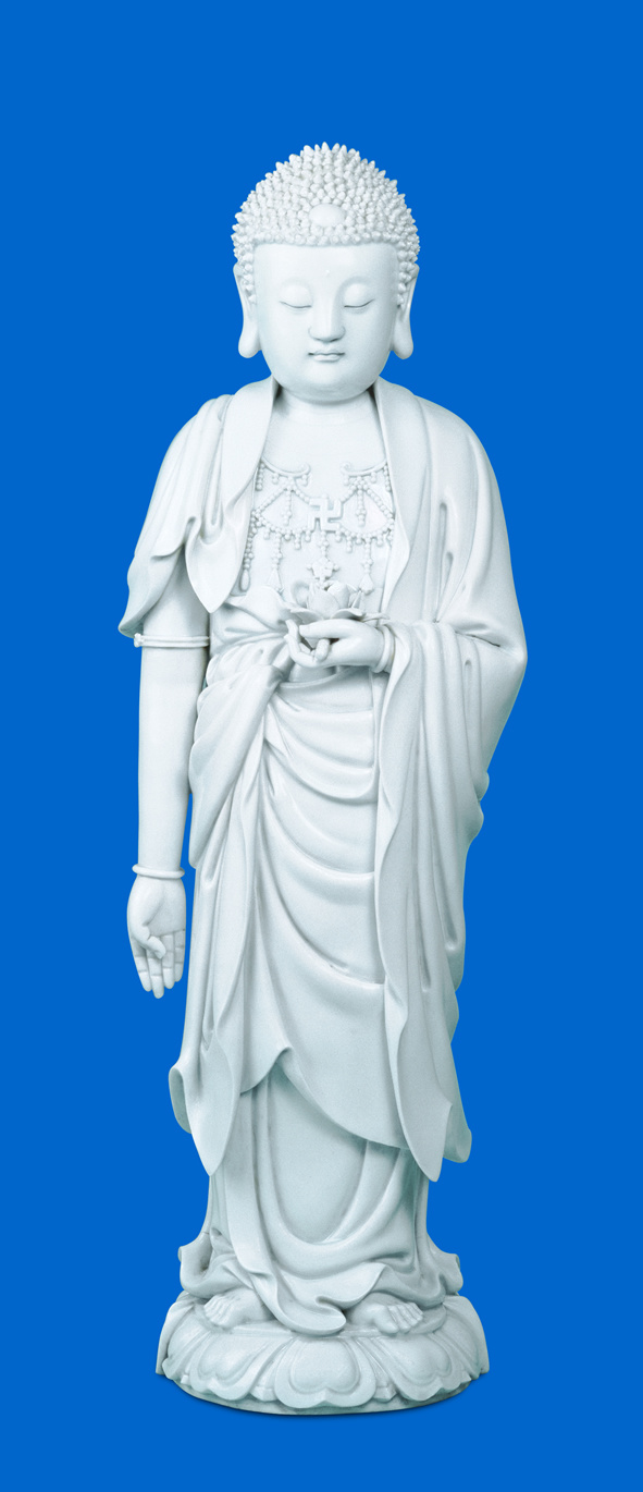 White jade to lead Amitabi Buddha high-definition scroll portrait 60CMX30CM silk cloth fine and solemn