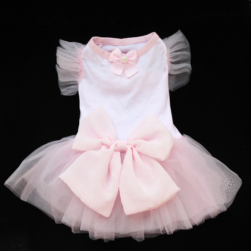 Special pink flying sleeve gauze skirt pet dress pet spring and autumn cat dog dress cat dog clothes Korean list