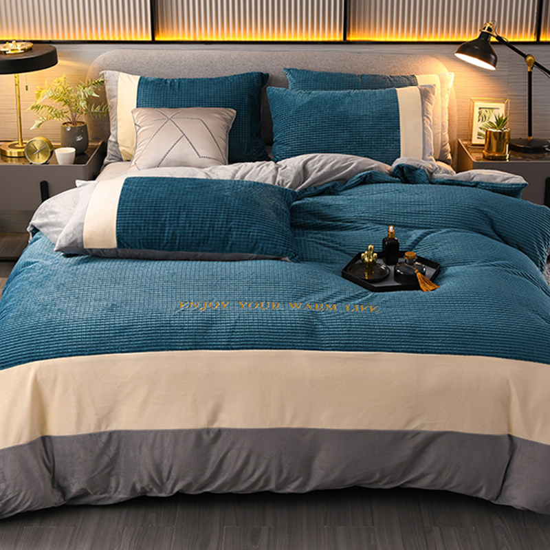 Net Red Milk Suede Bed Four Pieces Of Coral Suede Quilt Cover Baby Bifacial Flannel Quilt Cover Bed Linen Thickened winter