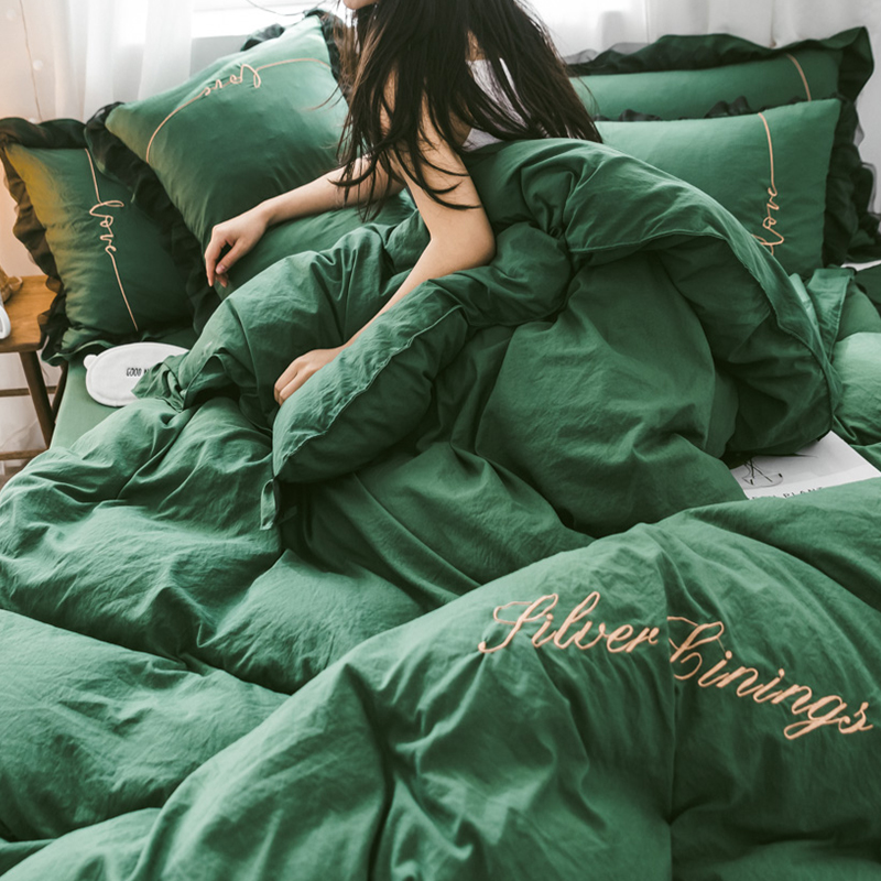 ins north European wind washed cotton bed four sets of three style beds group Quilt Male main Wind Girl Heart 4 Light Extravagant Quilt