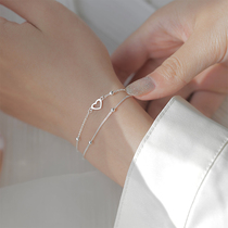 Silver Chunchun 925 Sterling Silver Hollow Hollow Love Double Bracelet Simple Design Sense Handset Female Minor ins Girls Friends Students