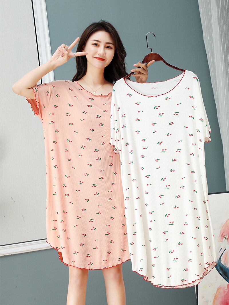 2021 new pajamas women's large size pure cotton short-sleeved night dress summer thin Modell loose home clothes spring and autumn