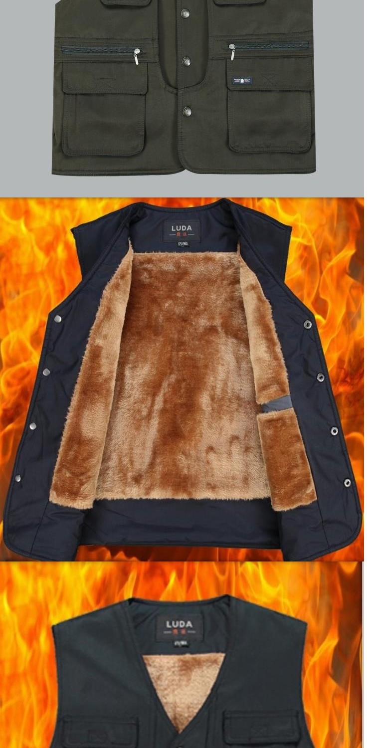 Cộng với áo nhung nam trung niên dày vest vest nhiều túi cotton vai cha ông nội vest trong và ngoài mặc vest mùa đông áo ba lỗ nam tập gym
