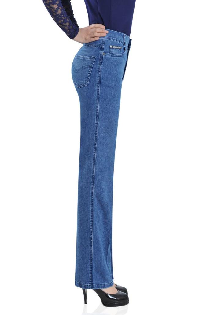 Cộng với phụ nữ trung niên nhung căng cao eo trung tính thẳng phân bón cộng với quần mẹ XL quần jeans quần áo nữ