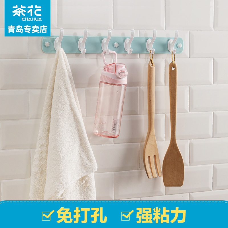 Tea flower row hook bearing kitchen hook Hook Dress Hook Wall Door Rear Plastic Row Hook No Stick Hook Free