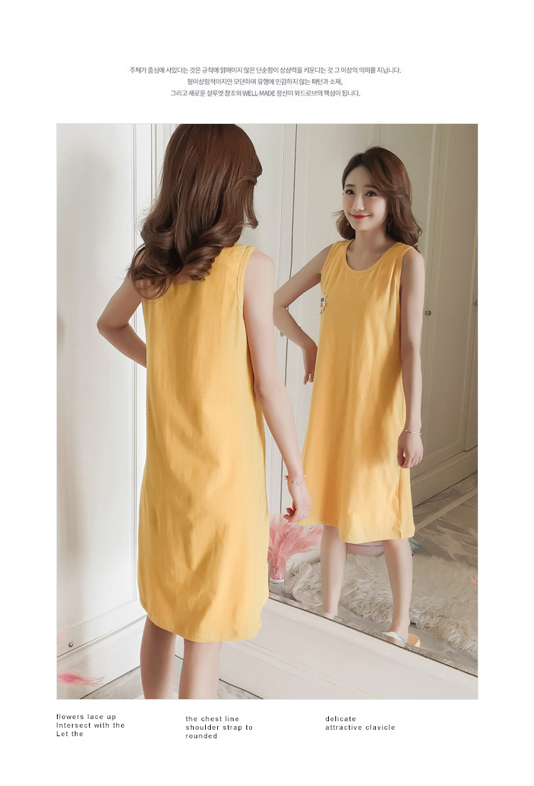 Nightdress nữ mùa hè cotton Hàn Quốc sinh viên tươi không tay đồ ngủ nữ mùa hè sling dễ thương rùa vest dịch vụ nhà