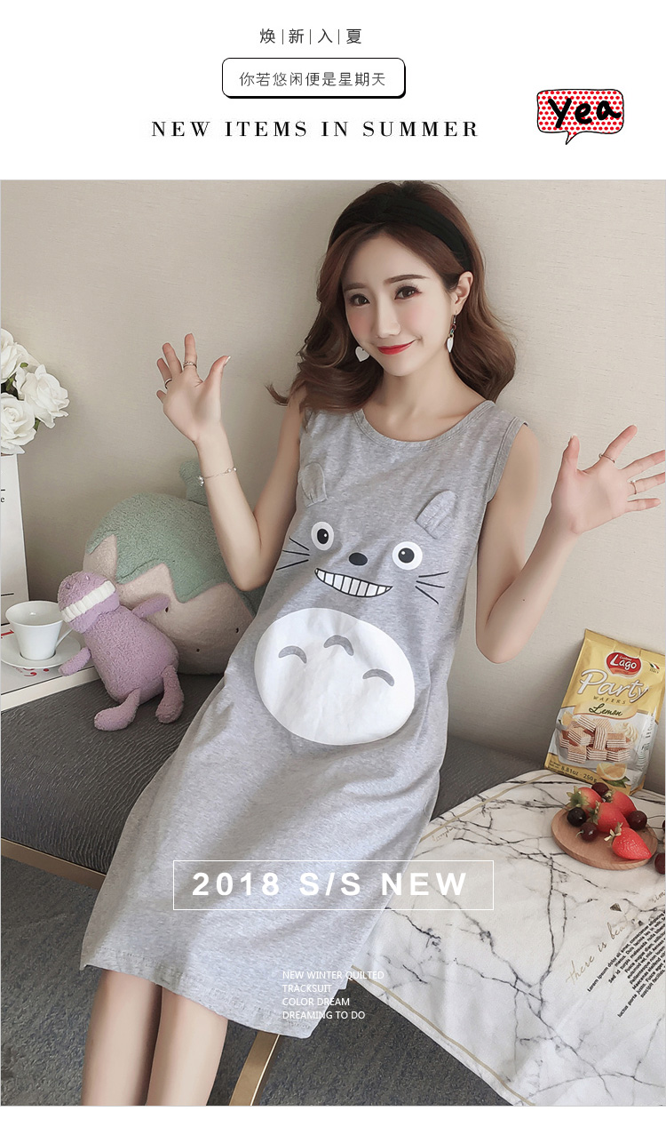 Nightdress nữ mùa hè cotton Hàn Quốc sinh viên tươi không tay đồ ngủ nữ mùa hè sling dễ thương rùa vest dịch vụ nhà