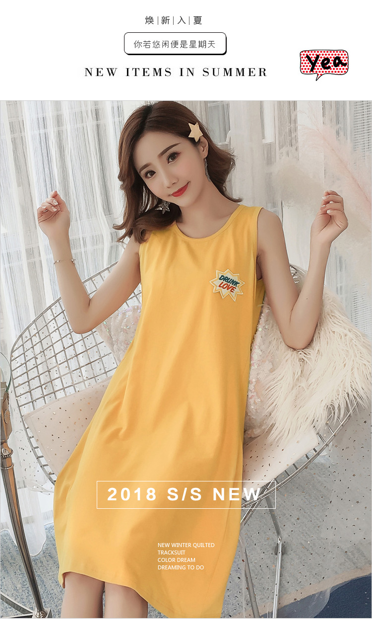 Nightdress nữ mùa hè cotton Hàn Quốc sinh viên tươi không tay đồ ngủ nữ mùa hè sling dễ thương rùa vest dịch vụ nhà