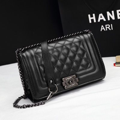 辣妈同款小香风包羊皮菱格链条包