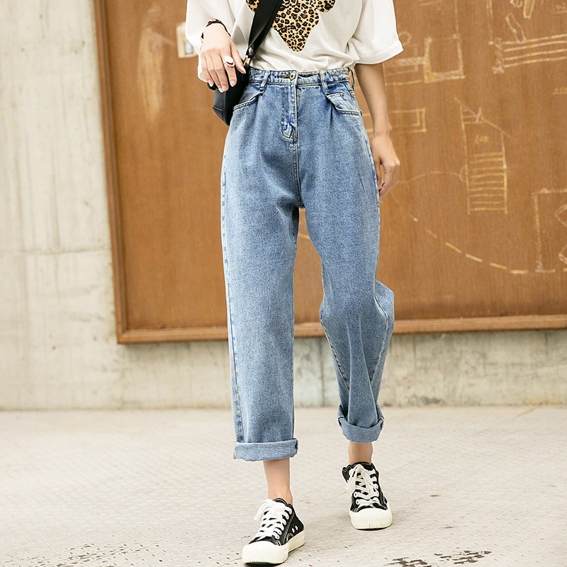 Jeans women loose high waist pants drop feeling wide leg straight tube web celebrity dad CEC radish show thin super fire everything