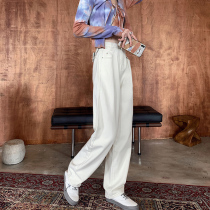 Rice White High Waist Pants Woman Loose Straight Barrel 2022 New 90% Slim Old Daddy Radish Denim Pants Casual Tide