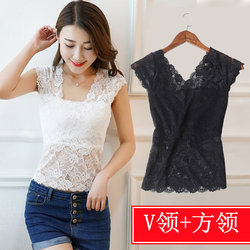 ຄໍ V-neck ສີແຂງ lace camisole ແມ່ຍິງເກົາຫຼີຂອງສະໄຕລບ່າກວ້າງອອກແບບທໍ່ໃນເດັກຍິງຮ້ອນເທິງສຸດ 2021 summer