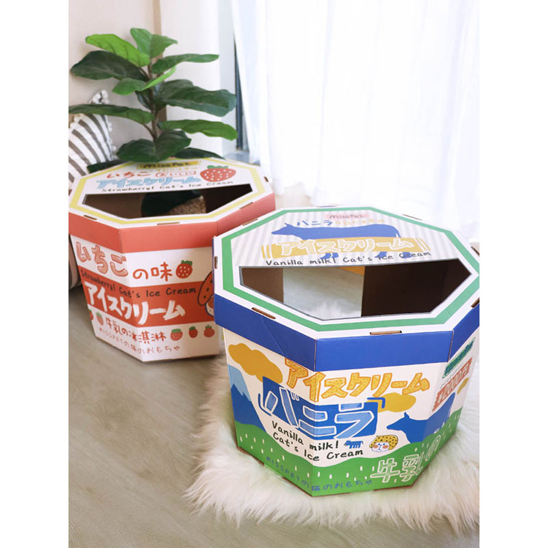 Ideal Country MISSPET Ice Cream Box Cat Grabbing Board Cat Toy Amusement Park Grindler Cat Bed Corrugated Cardboard Cat Nest