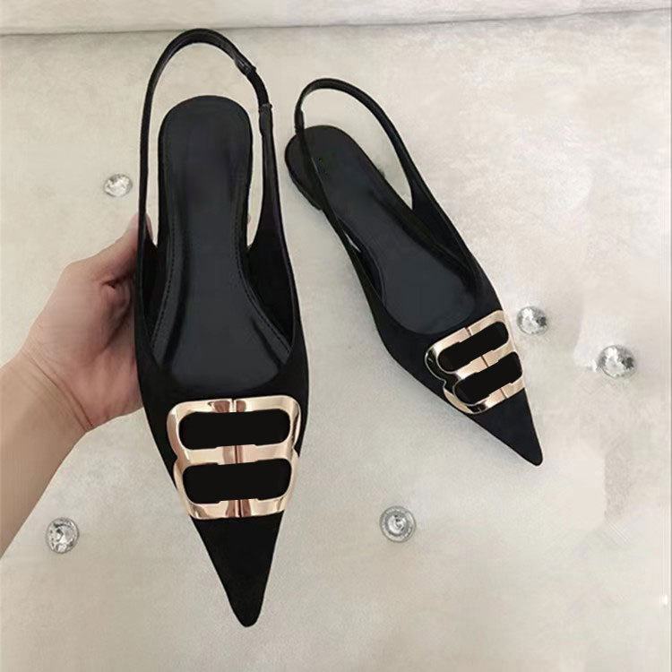 Muller Shoes 2026 Spring and Summer New Style Pointed Toe Metal Buckle Half-Slip Flat Suede Fairy Style Versatile Women's Sandals