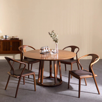 Su Mao new Chinese solid wood round dining table and chair combination home black walnut dining table small apartment simple round dining table