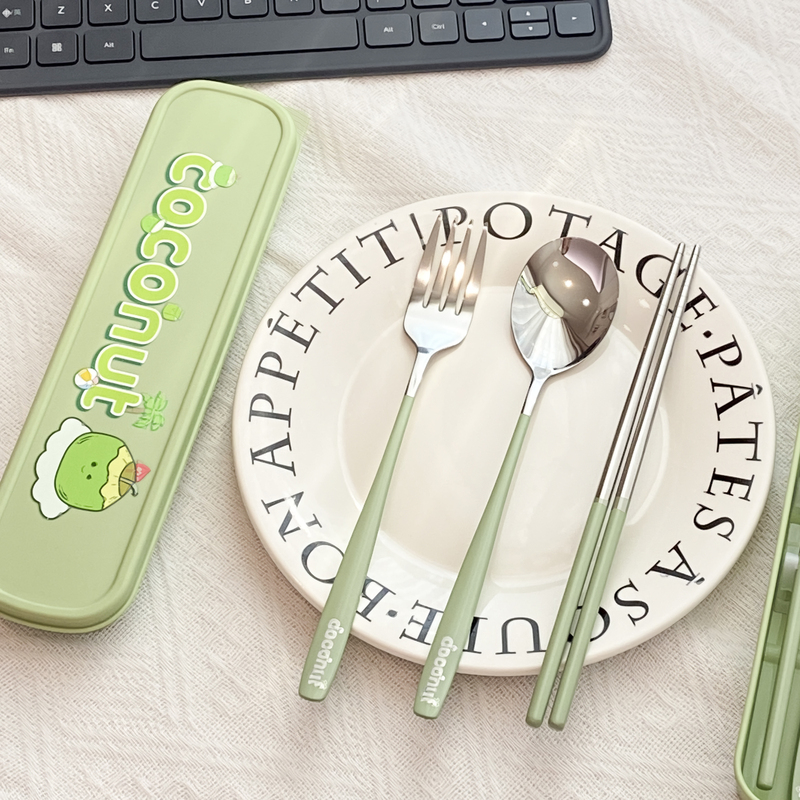 Meixinyou Stainless Steel Chopsticks, Spoon, and Fork Set with Portable Case, Tableware for One Person, Three-Piece Set for Personal Travel