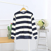 Round neck striped coral suede male and female long sleeve pyjamas jacket flannel 100 hitch and velvet gush home clothes