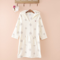 Coral Suede Sleeping Dress Woman Winter Plus Suede Pajamas Warm Flannel Cuddly with hat Home Jacket White Sleeping Dress