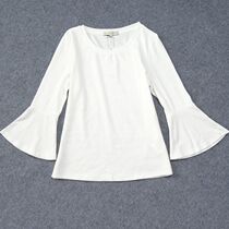 Pure white horn sleeve blouses 2018 new 100 hitch for a thin tight fit undershirt short T-shirt female short sleeve