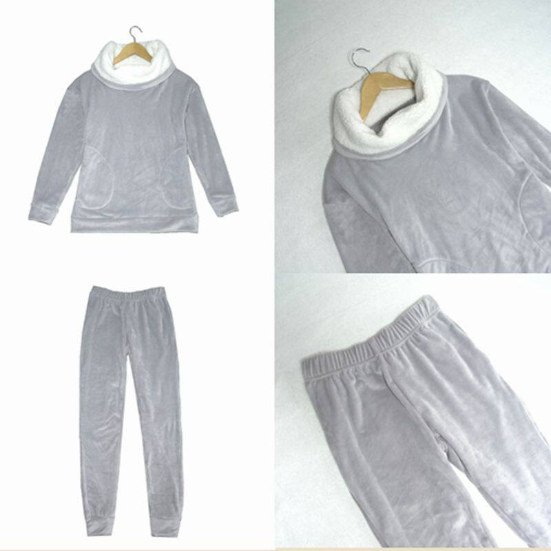 Autumn and winter coral suede pyjamas suit men and women pure color plus fattening up sleeve head high collar island suede home to beat the undercoat