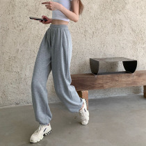 Gray sweatpants for men and women 2021 New temperament high waistband loose thin casual clothes pants tide