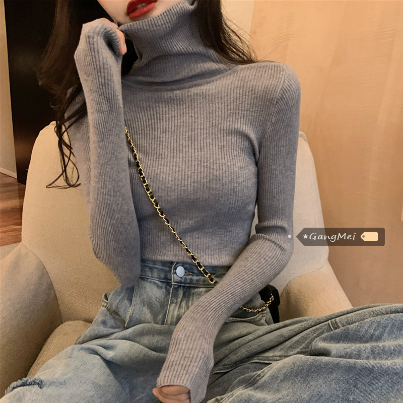 High collars undershirt female autumn and winter foreign seater interiors 2022 new 100 hitch retro fashion sweaters