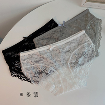 Abdominal seamless sexy black lace underwear women Summer thin breathable waist transparent ultra-thin mesh breifs