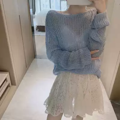 2021 early Autumn New hollow knit sweater female spring and autumn thin loose long sleeve pullover blouse lazy top female