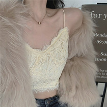 Autumn and winter 2021 new short sexy white lace sling design sense niche vest bottoming women inside