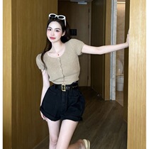 Flower Buds High Waist Black Denim Shorts Women Summer 2022 New Outwear Design Sensation Small Crowd Easy wide leg pants