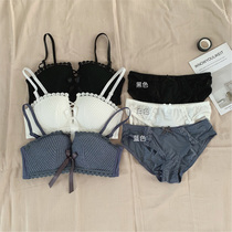 Girl sexy lace lace underwear women without steel ring small chest gather bow adjustment type upper support bra set