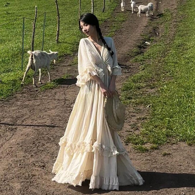 Xinjiang, Tibet, Yunnan Travel Outfit, Bohemian Long Dress, Heavy-Duty, Large Hem, Super Fairy-Like Vacation Dress for Women, Summer