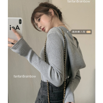 Hooded knitted short top 2021 new female spring and autumn chic small slim super fire design sense long sleeve shirt