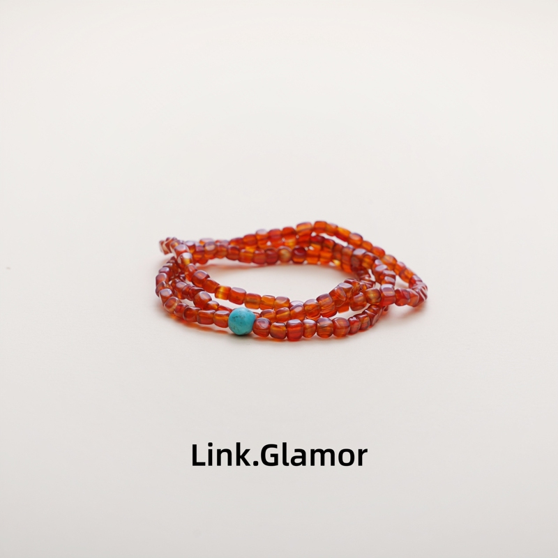 Linkglamor Original Design Natural Red Agate Bracelet for Women, Layered Long Necklace, New Year Red Fortune-Enhancing Jewelry